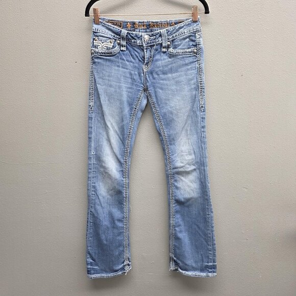 Rock Revival Jeans Womens 27 Light Wash Abbie Boot Bootcut Flap Pockets Stretch - Picture 1 of 16